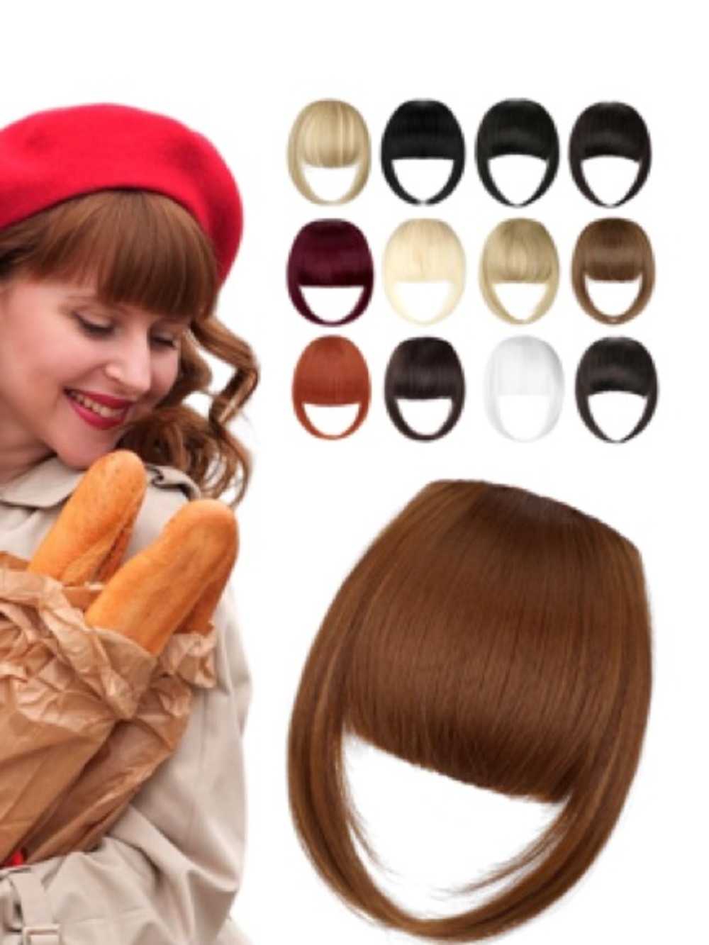Clip-in Synthetic French Bangs - Medium Brown